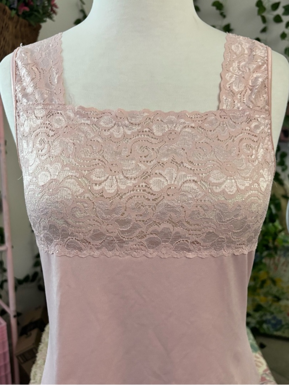 Y2K Baby Pink Lace Tank Top Coquette Soft Girl Fitted Cami Size S - Picture 3 of 6